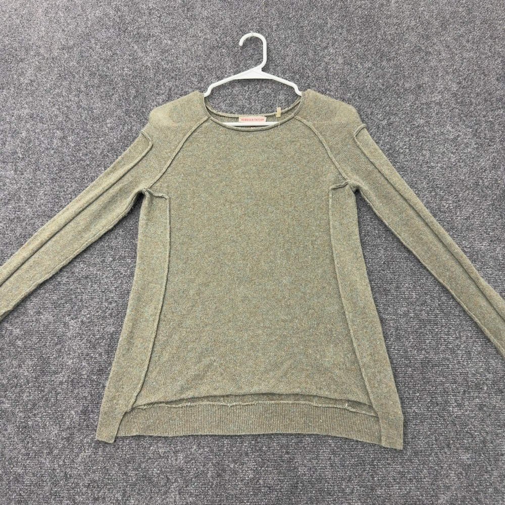 Rebecca Taylor Sweater Womens S Green Knit Exposed Seams Casual Boho